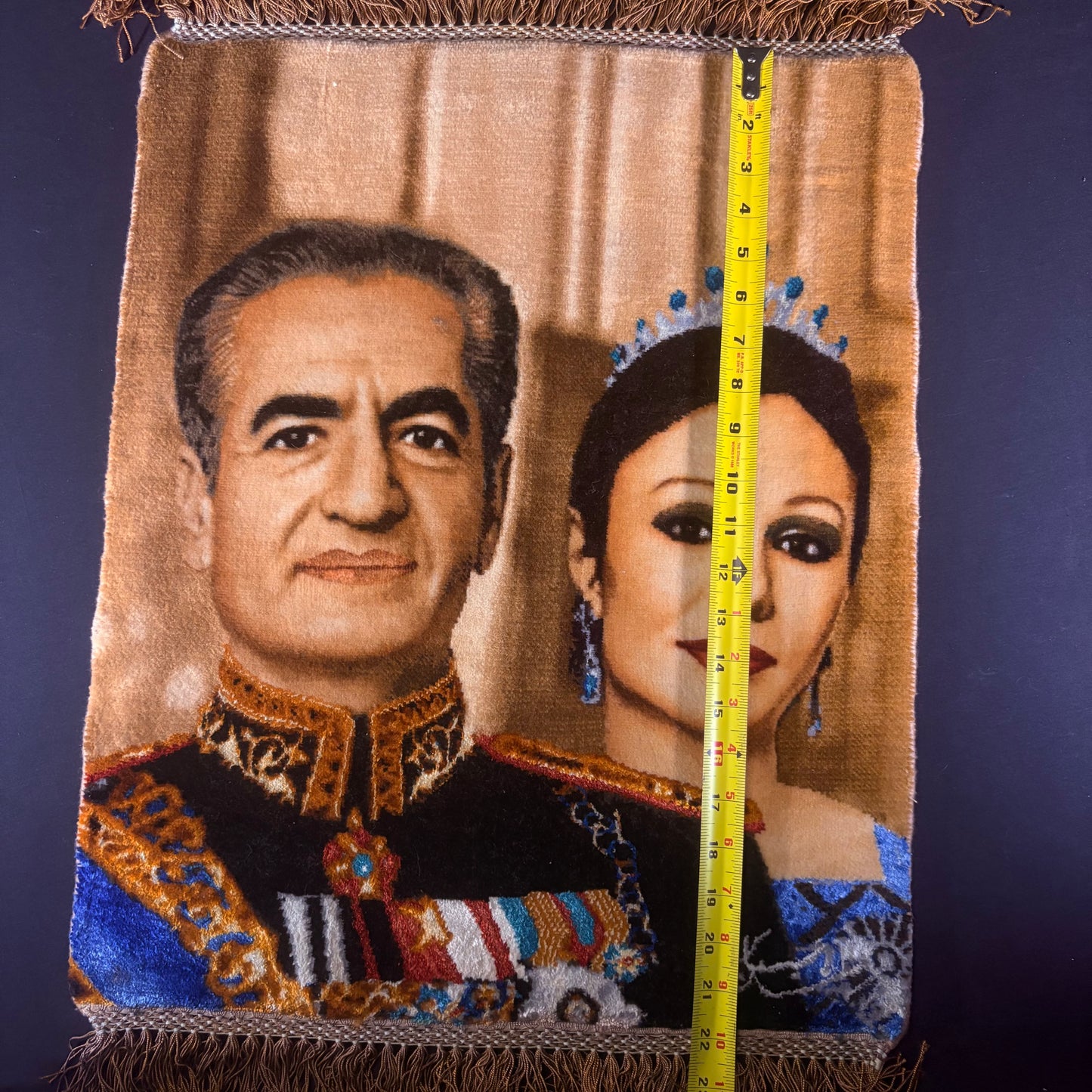 Persian Rug King & Queen Pictorial (Tabriz, Iran) Hand Knotted 50 Raj Shah & Empress Pahlavi 22in x 18in or 55cm x 45cm Silk Foundation w/Rug Hangers
