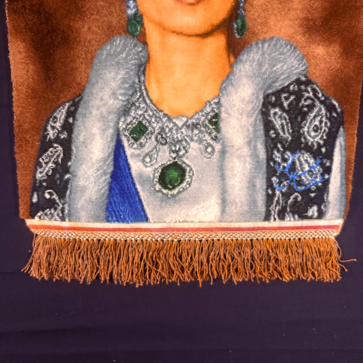 Persian Rug Queen of Iran Tabriz Pictorial Hand Knotted 50 Raj Empress Farah Pahlavi 23in x 16in or 58cm x 40cm Silk Foundation w/Rug Hangers