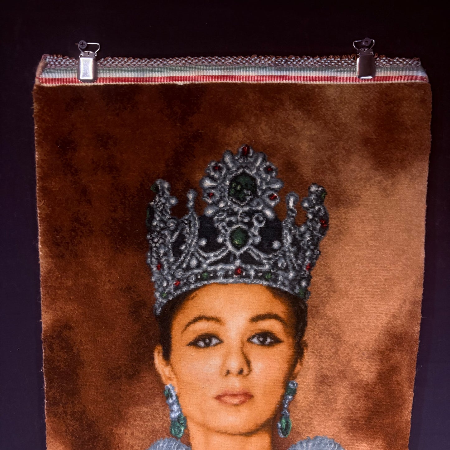 Persian Rug Queen of Iran Tabriz Pictorial Hand Knotted 50 Raj Empress Farah Pahlavi 23in x 16in or 58cm x 40cm Silk Foundation w/Rug Hangers