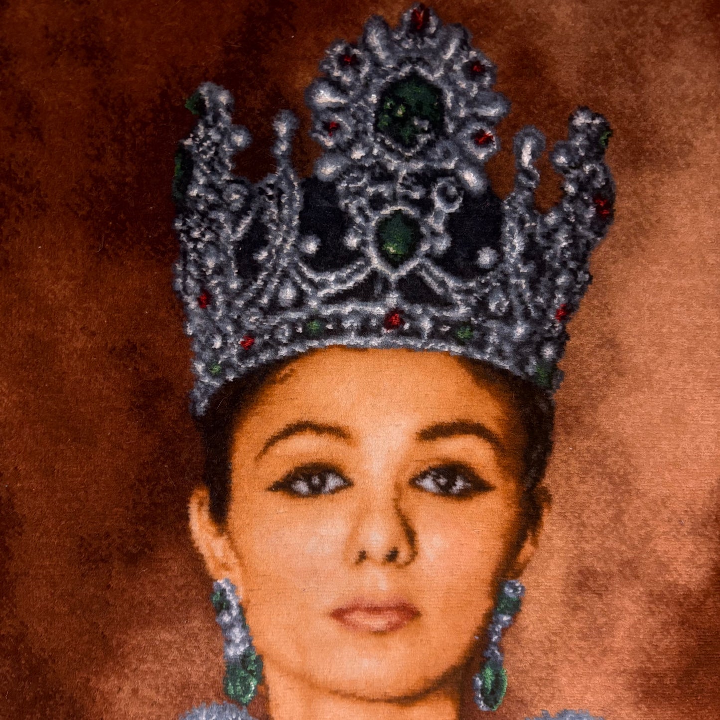 Persian Rug Queen of Iran Tabriz Pictorial Hand Knotted 50 Raj Empress Farah Pahlavi 23in x 16in or 58cm x 40cm Silk Foundation w/Rug Hangers