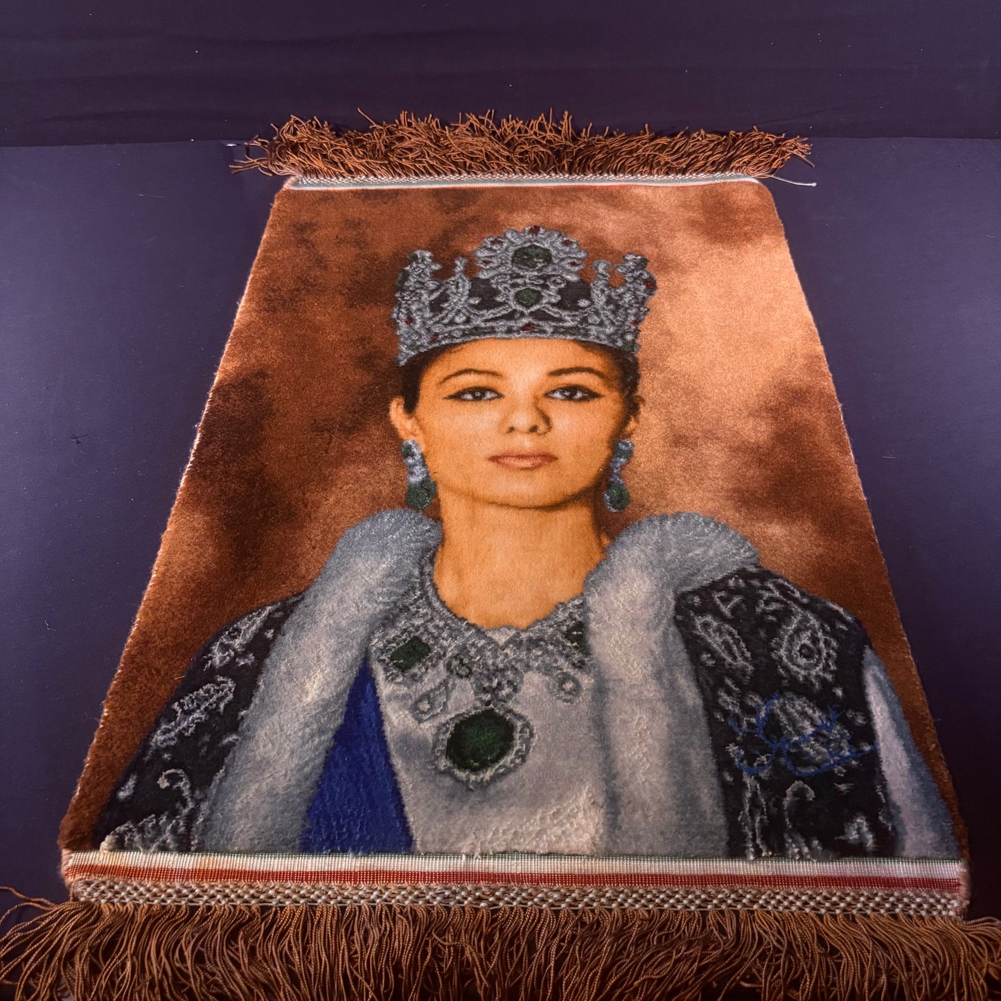 Persian Rug Queen of Iran Tabriz Pictorial Hand Knotted 50 Raj Empress Farah Pahlavi 23in x 16in or 58cm x 40cm Silk Foundation w/Rug Hangers