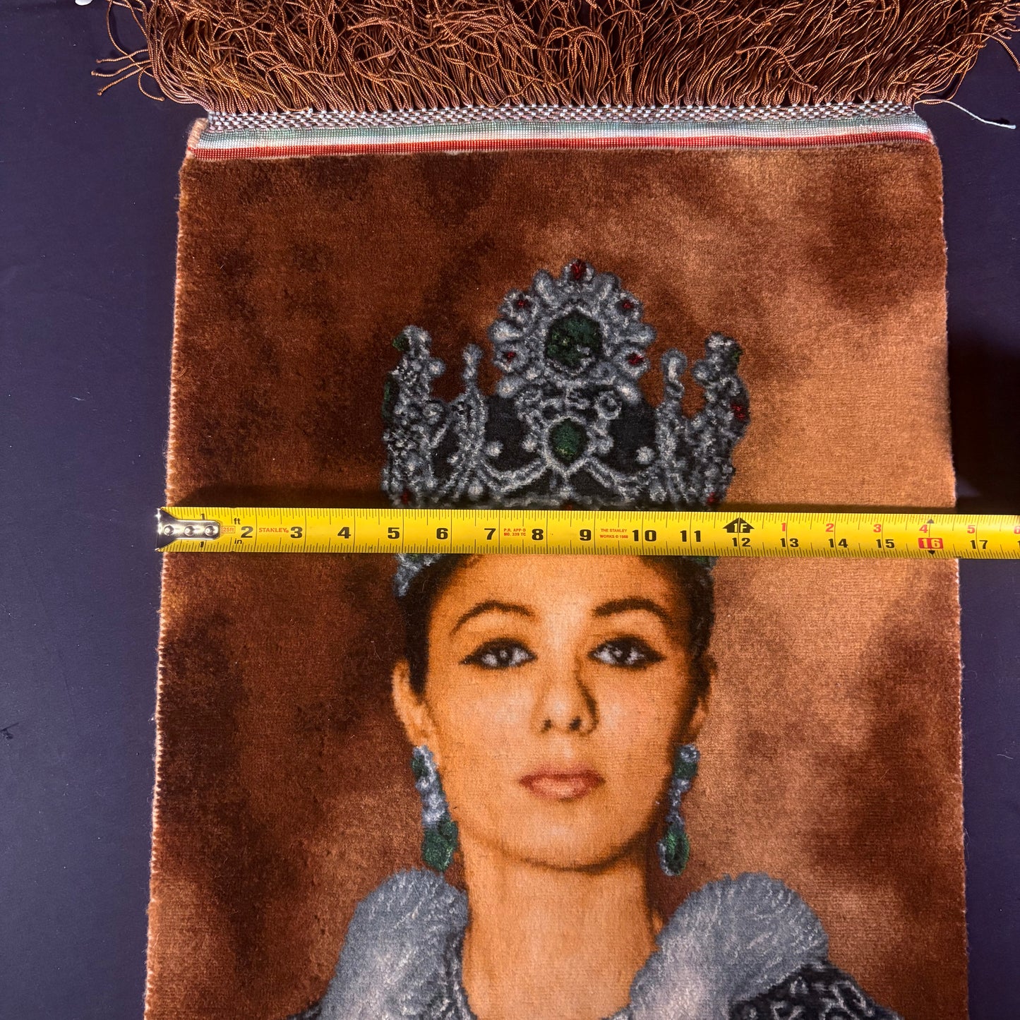 Persian Rug Queen of Iran Tabriz Pictorial Hand Knotted 50 Raj Empress Farah Pahlavi 23in x 16in or 58cm x 40cm Silk Foundation w/Rug Hangers