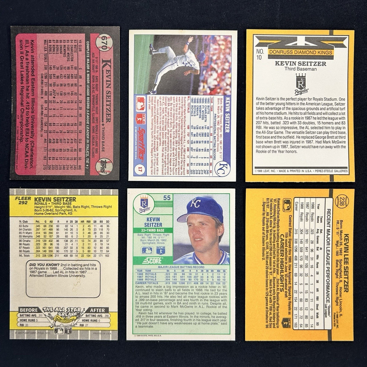 Kevin Seitzer (Lot Of 6) Trading Cards #670, #17, #292, #55, #238, Diamond Kings