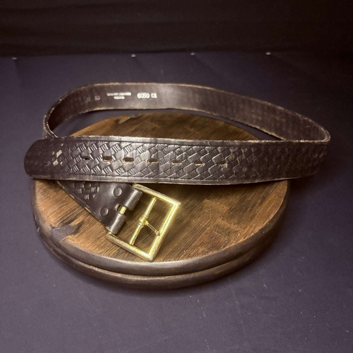 Dutyman Leather Belt Brass Buckle Black Basketweave Off Duty Trouser Belt