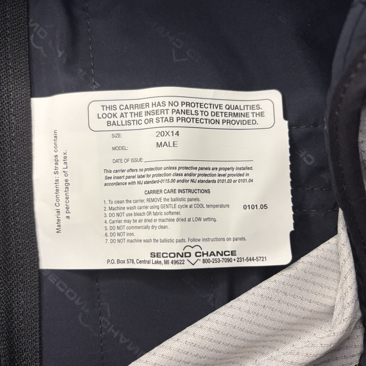 Second Chance Concealable Carrier Size Medium Vest Unworn Blue 20x14 & 17x14