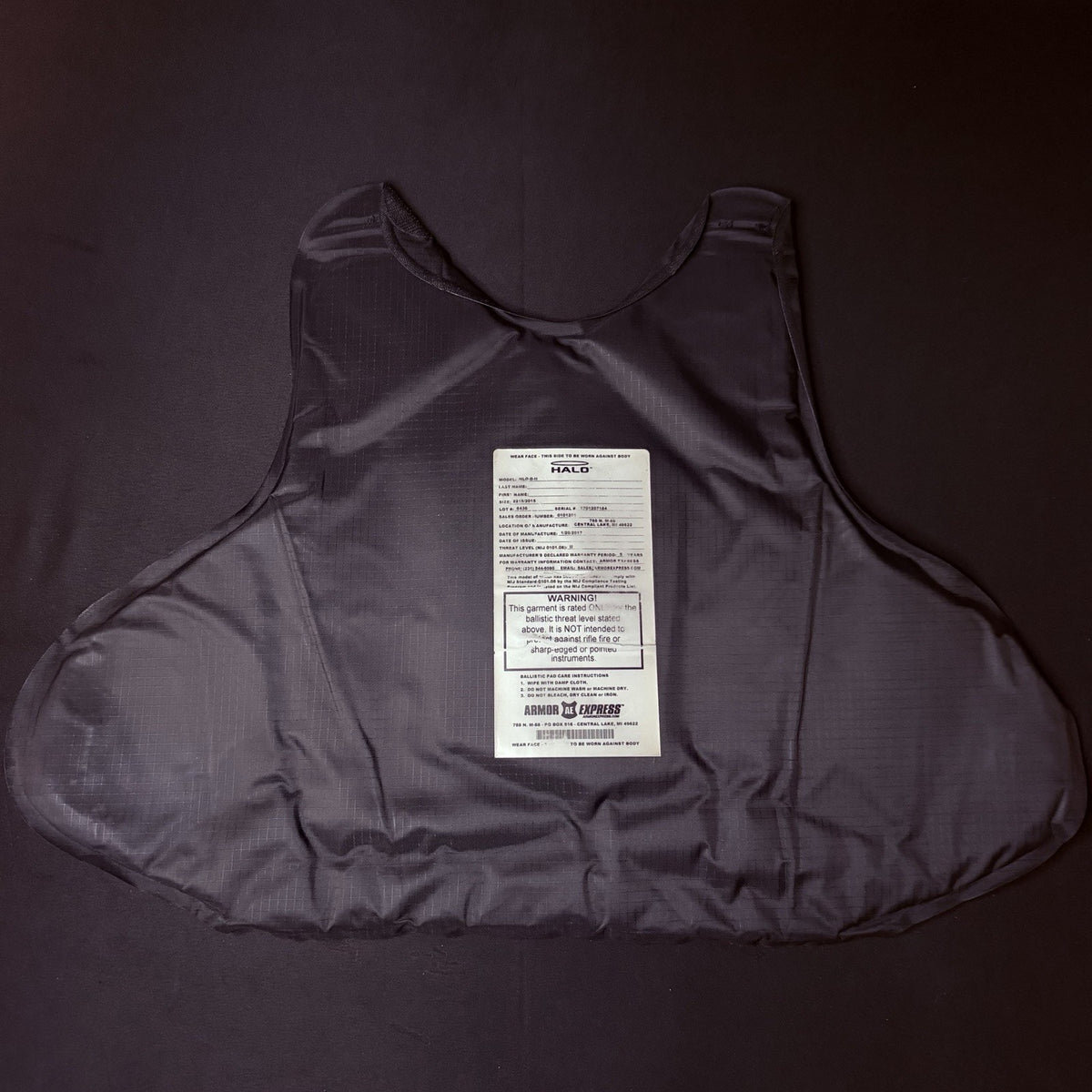 Armor Express Level 2 II Vest Size Large Black Bulletproof Concealable Ballistic