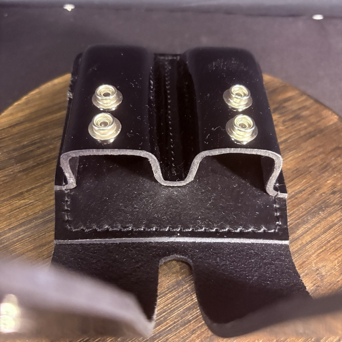 Galls Double Magazine Pouch Gloss Black Plain Leather Chrome Snaps