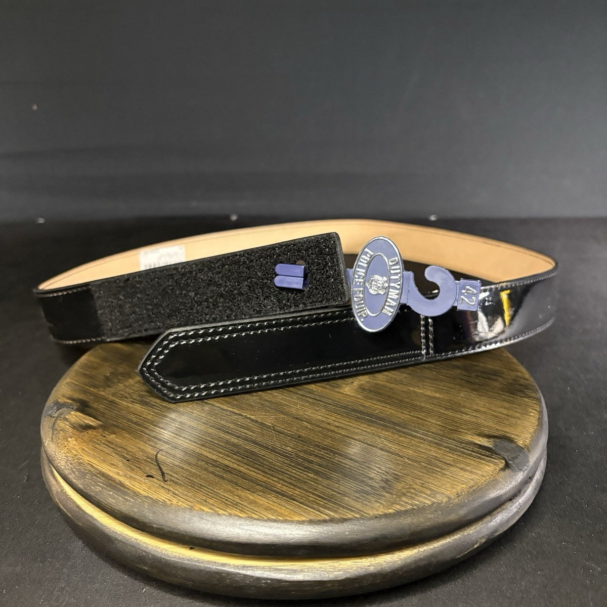 DutyMan Duty Belt Size 42" Plain Black Hi-Gloss Leather 1.5" Wide 1331