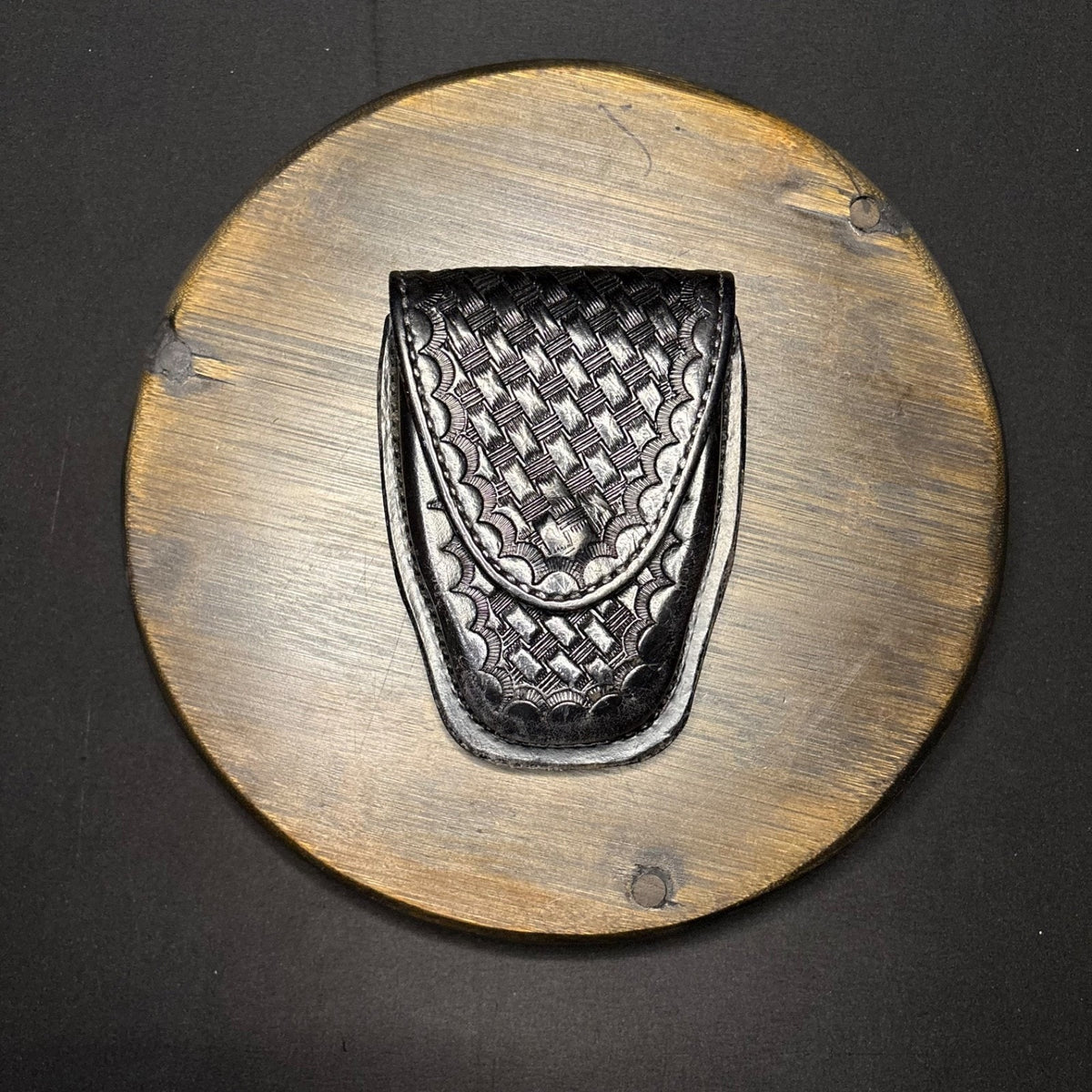 AETCO Handcuff Case Hidden Snap Black Basketweave Leather