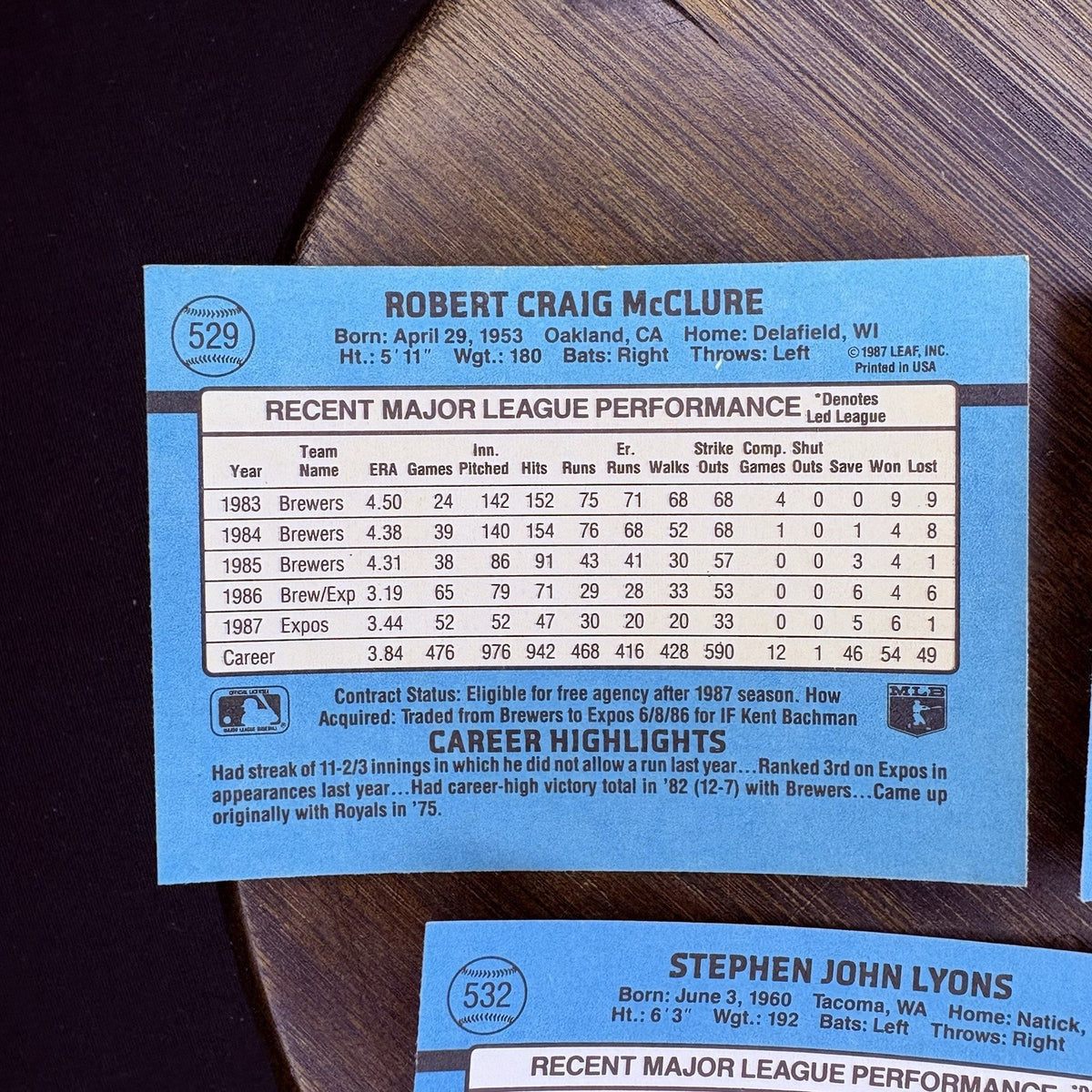 Donruss 1988 High Grade Cards #529, #530, #531, #532, #533 MLB Baseball (Lot 5)