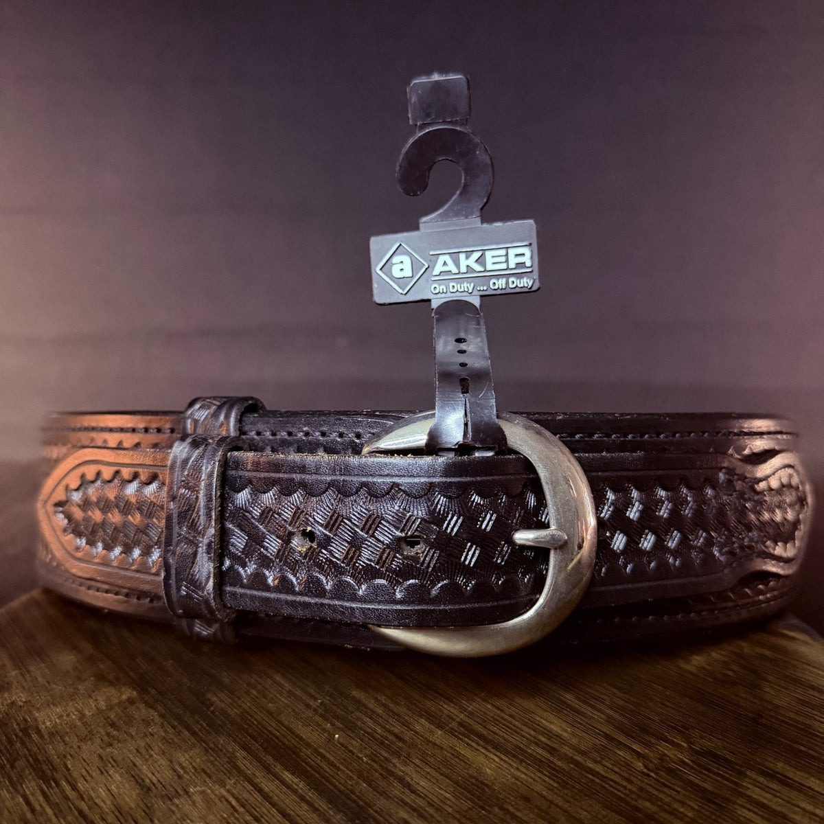 Aker River Belt Size 28" Black Basketweave Leather Duty Work Belt 2.25" Wide