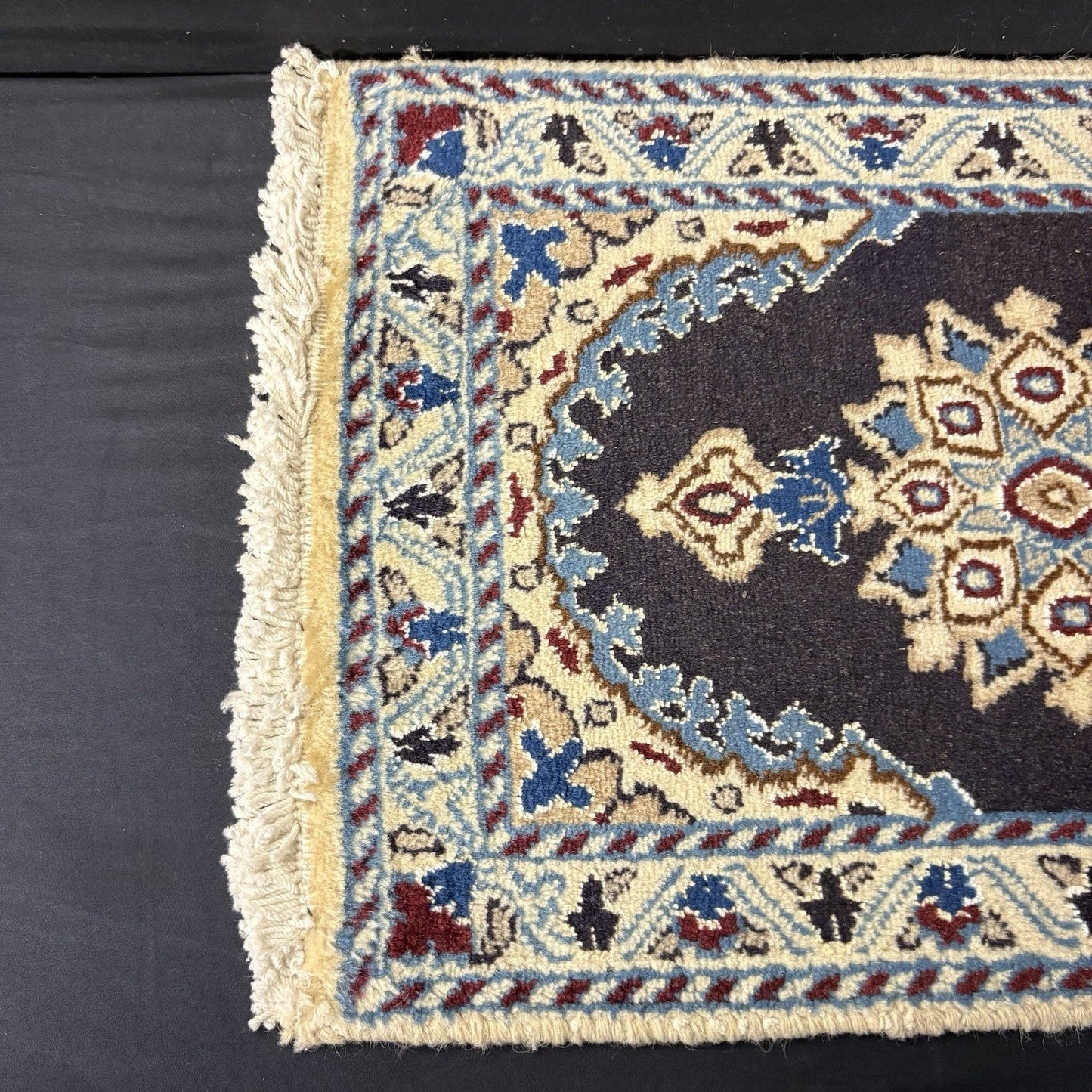 Persian Rug Hand Knotted Blue Medallion 2'x1' or 22"x14" or 40cm X 60cm