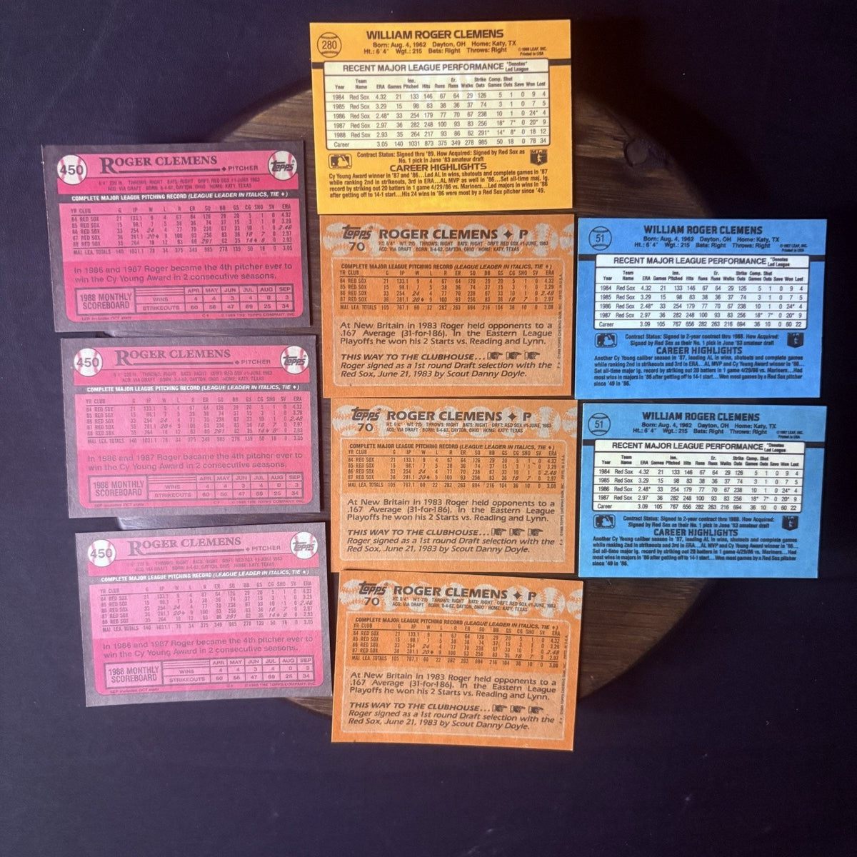 1987-1988 Roger Clemens (9) Card Lot, Topps & Donruss, #450, #280, #70, #51