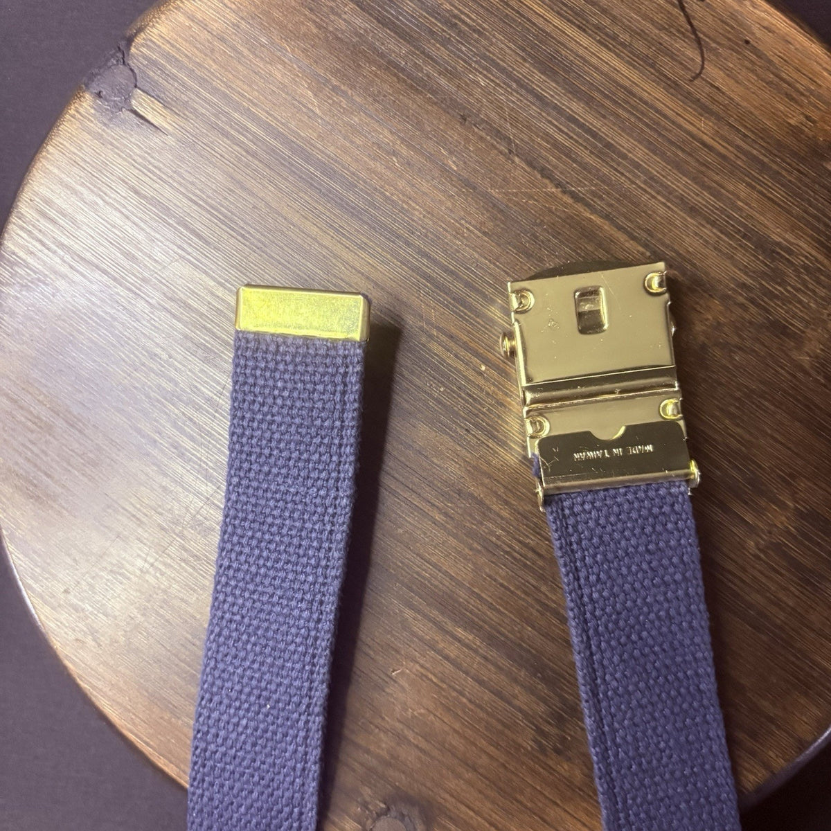 Military Web Belt Size 54" Gold Buckle Blue Nylon