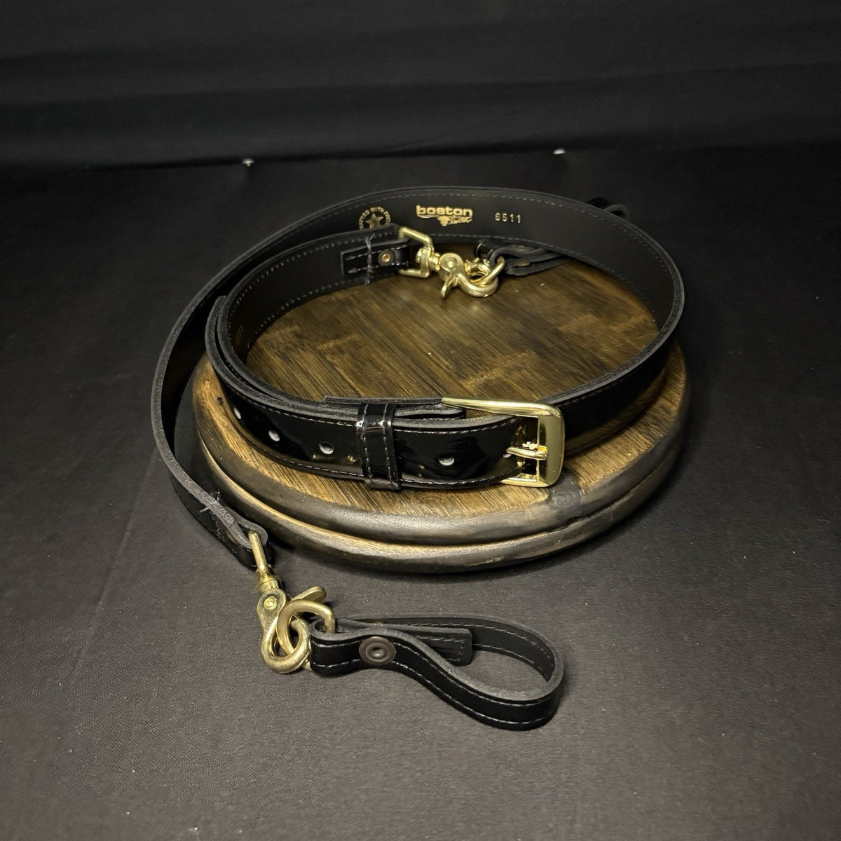 Boston Leather Sam Browne Shoulder Strap Black Hi-Gloss Brass Rings Model 6511