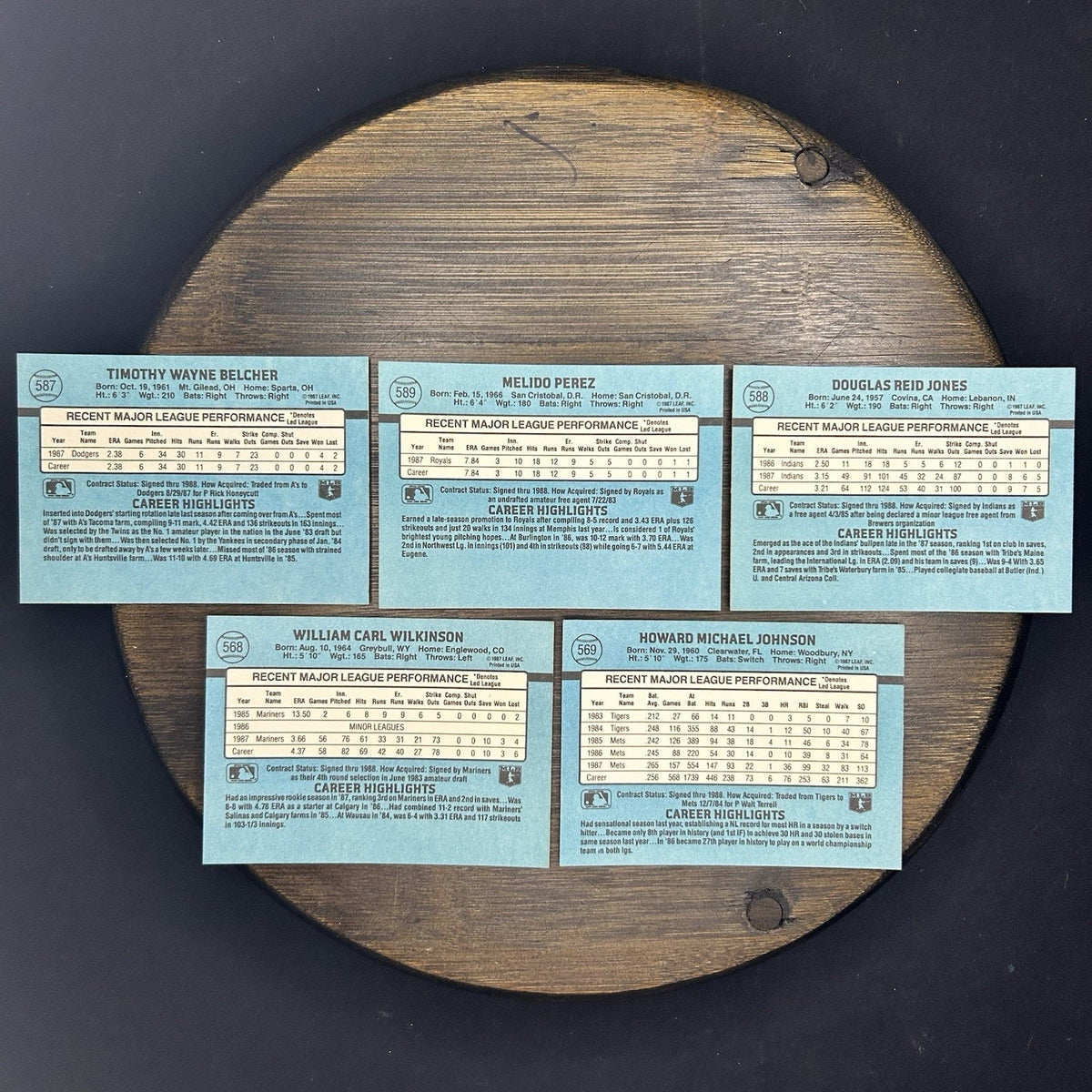 Donruss 1988 High Grade Cards #587, #589, #588, #568, #569 MLB Baseball (Lot 5)
