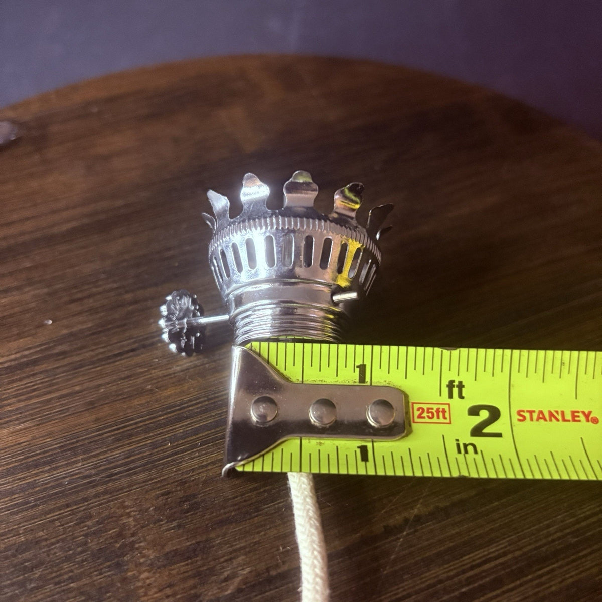 Kerosene Oil Lamp Burner 1/4" Wick 3/4" Threads Silver Tone