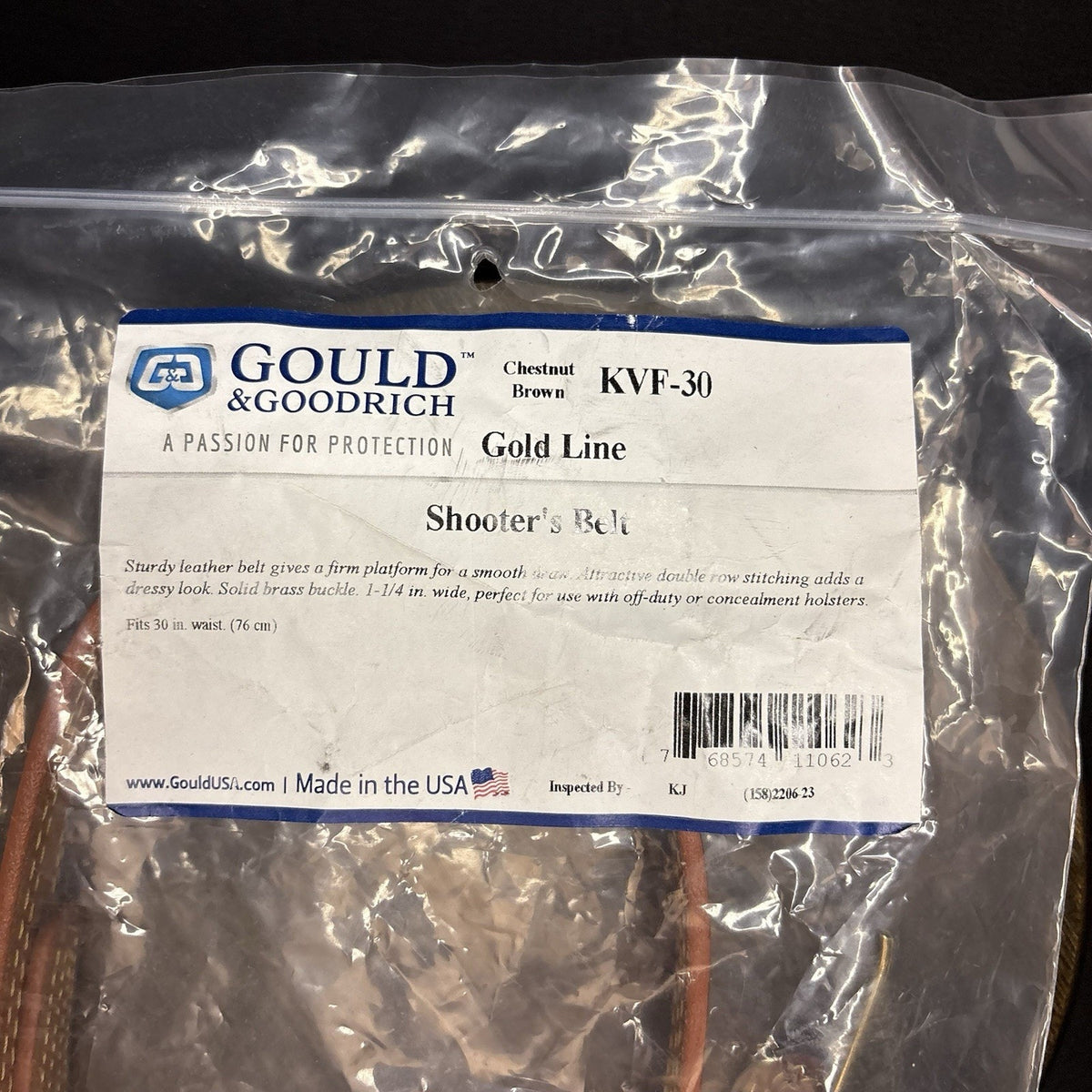 G&G Reinforced Shooter's Belt Size 30" Long 1.50" Wide, Chestnut Brown Gold Line
