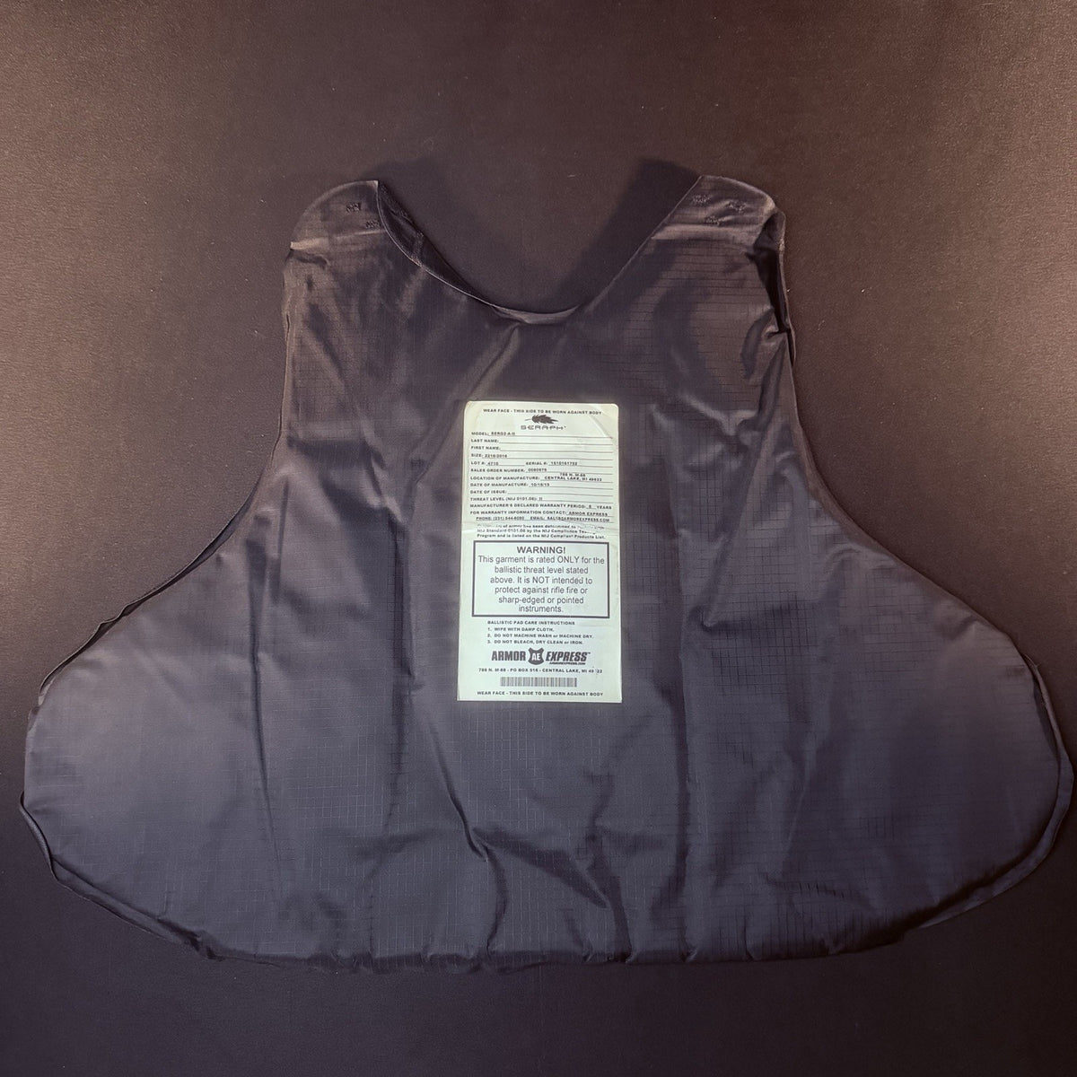 Armor Express Level 2 II Ballistic Vest Size XL Concealable Bulletproof Armor