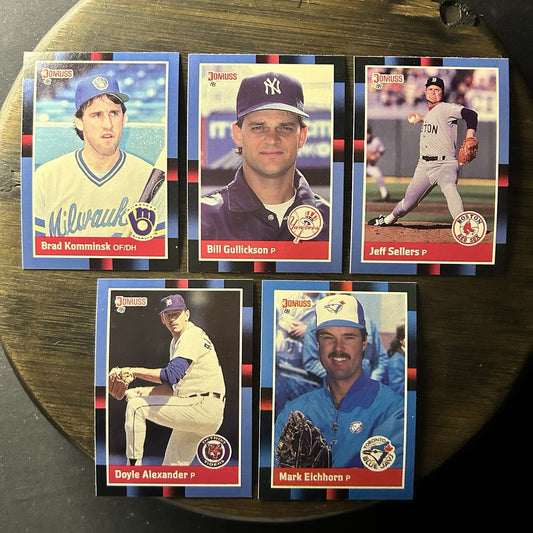 Donruss 1988 High Grade Cards #583, #586, #585, #584, #121 MLB Baseball (Lot 5)