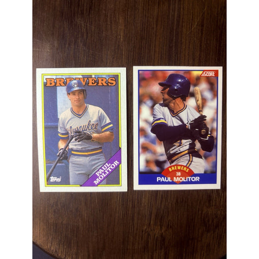 1988 Paul Molitor Topps #465 & Score #565 (2) High Grade Cards See Photos