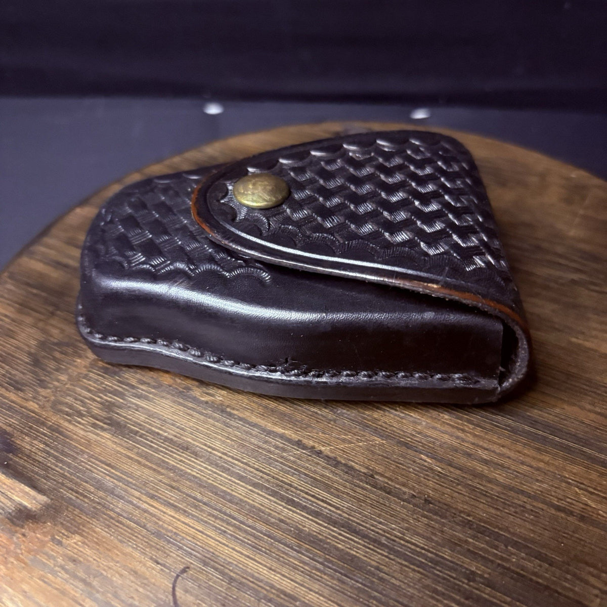 Tex Shoemaker Handcuff Case (204) Black Basket Leather Brass Snap Chain or Hinge