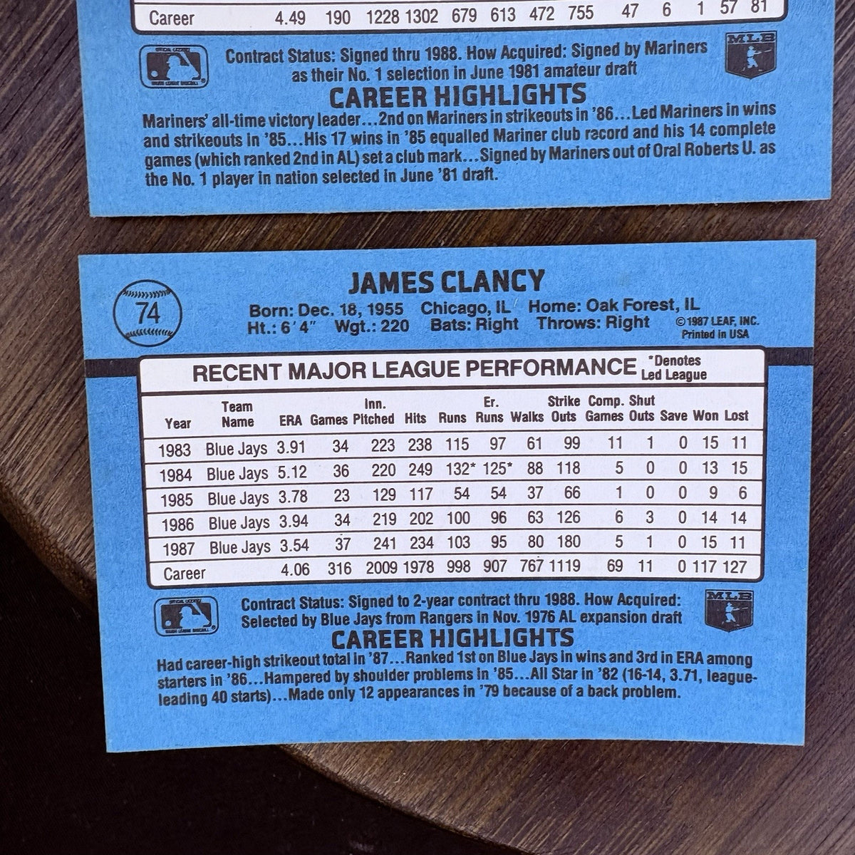 Donruss 1988 High Grade Cards #79, #77, #76, #75, #74 MLB Baseball (Lot 5)