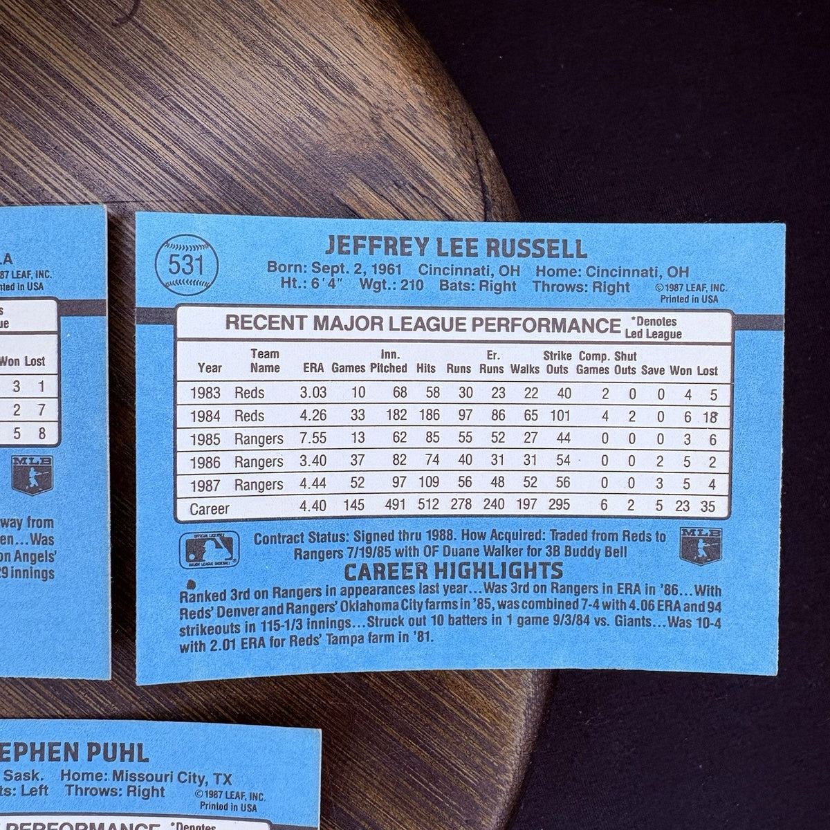 Donruss 1988 High Grade Cards #529, #530, #531, #532, #533 MLB Baseball (Lot 5)