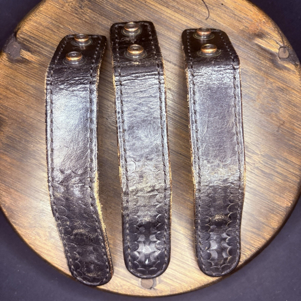 Thick Leather Duty Belt Keepers 3 With Hidden Double Snaps Black Basketweave
