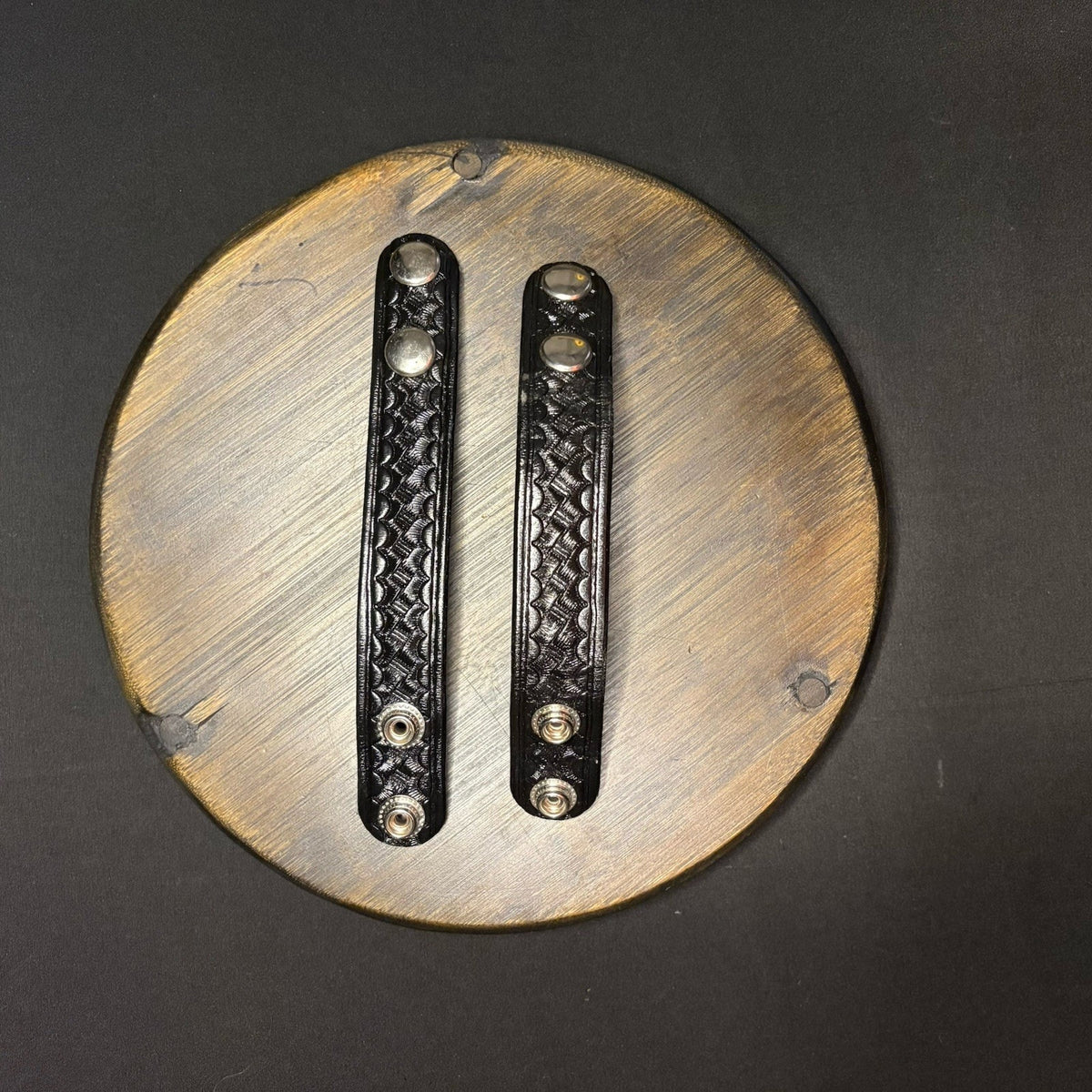 Duty Belt Keeper Basketweave Leather Chrome Double Snap 7.25” Lot of 2 Keepers