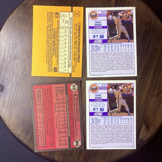 1989 Astros Craig Biggio & Cameron Drew Rookie (4) High Grade Trading Cards