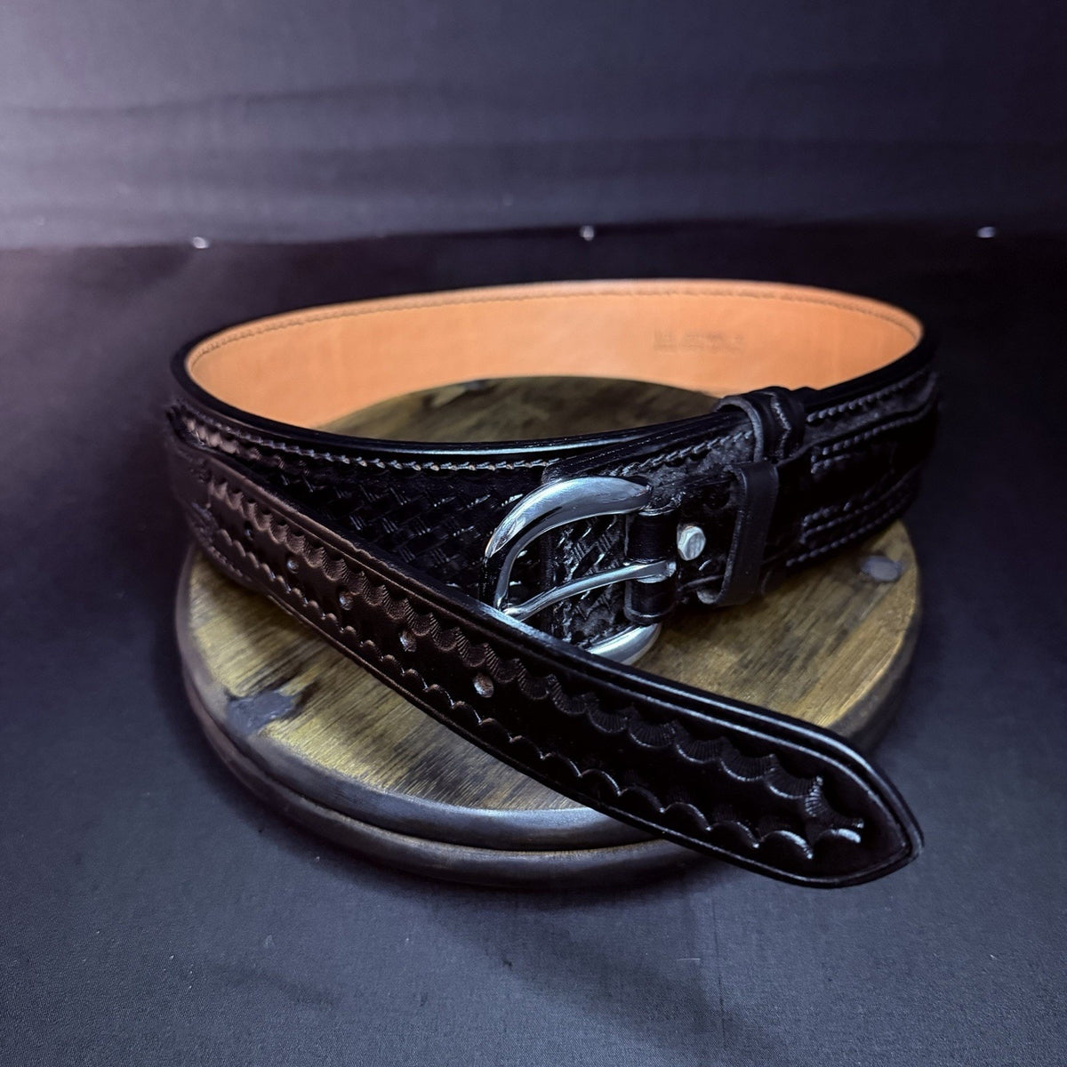 Dutyman River Belt Size 30" Basketweave 2.25" Black Leather Nickle Buckle 1121
