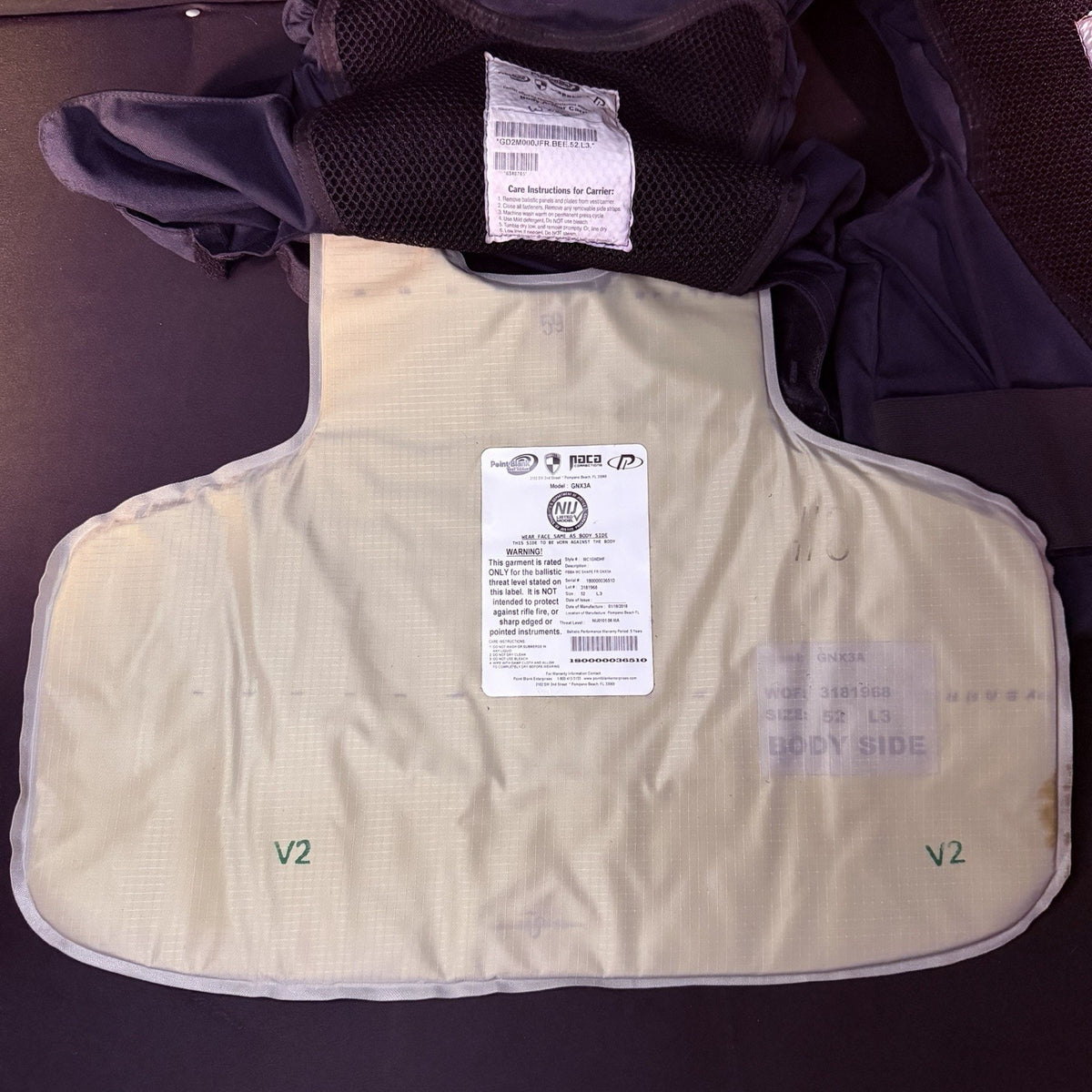 PB Tactical 3A Carrier Vest Size XL 52 Long Blue Ballistic IIIA w/Vented Padding
