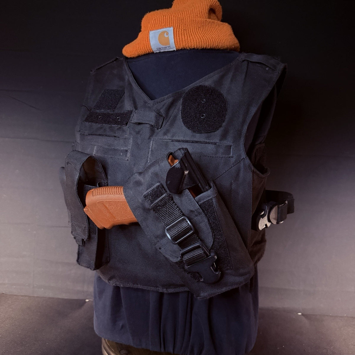 Duty Vest Carrier Size Small Black Tactical Plate Carrier w/Holster and Pouches