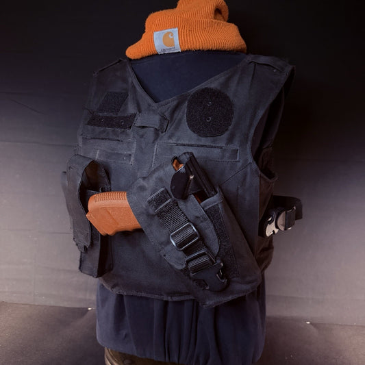Duty Vest Carrier Size Small Black Tactical Plate Carrier w/Holster and Pouches