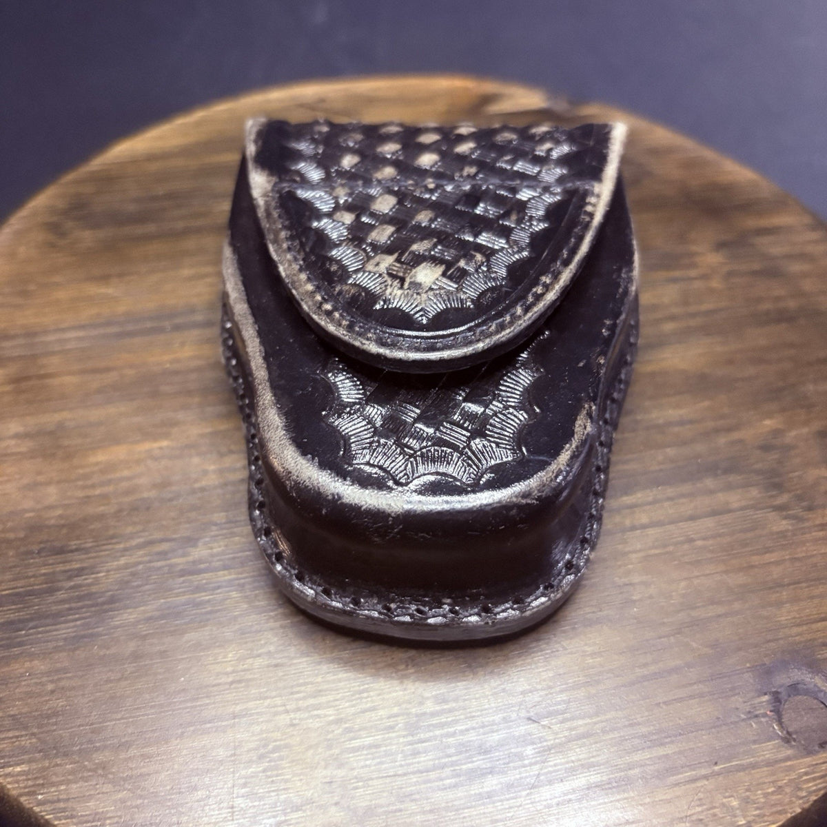 JS Leather Handcuff Case Black Basketweave Duty Belt Case, Hidden Snap