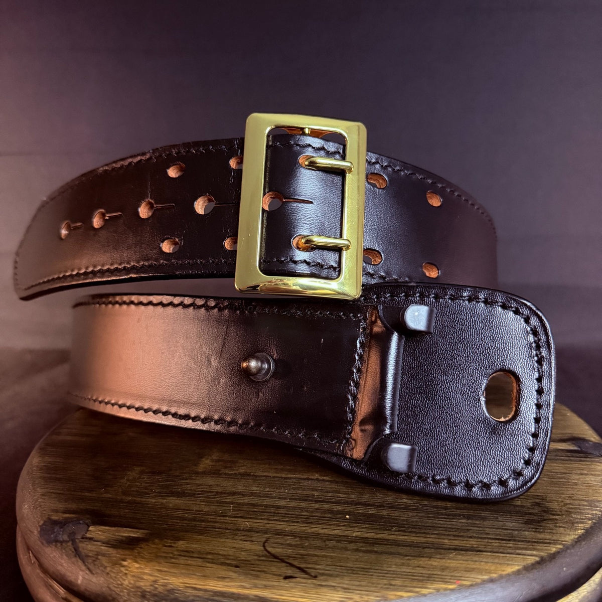 Dutyman Sam Browne Duty Belt Size 28" Black Leather Brass Buckle 2.25" Wide