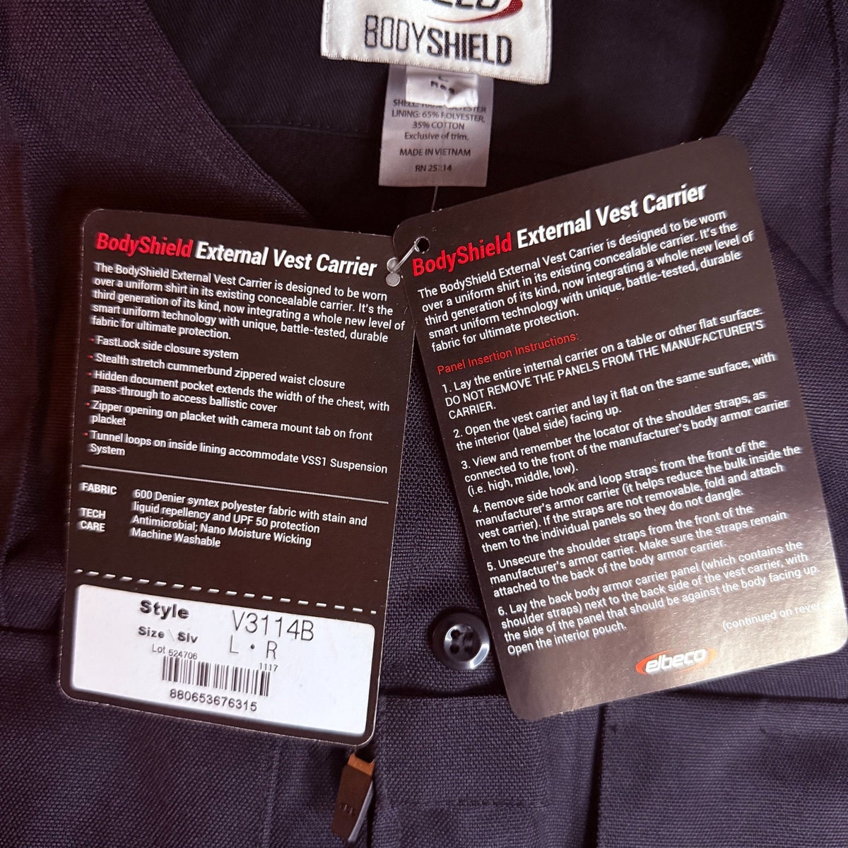 Elbeco BodyShield Tactical Armor Carrier Vest Size Large Regular Midnight Navy
