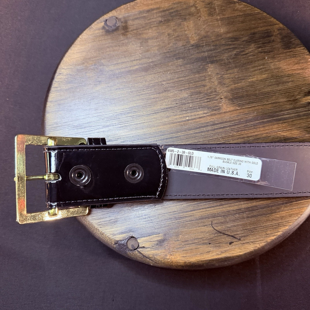 Boston Leather Belt Size 30" High Gloss Black Garrison Gold Buckle Made in USA
