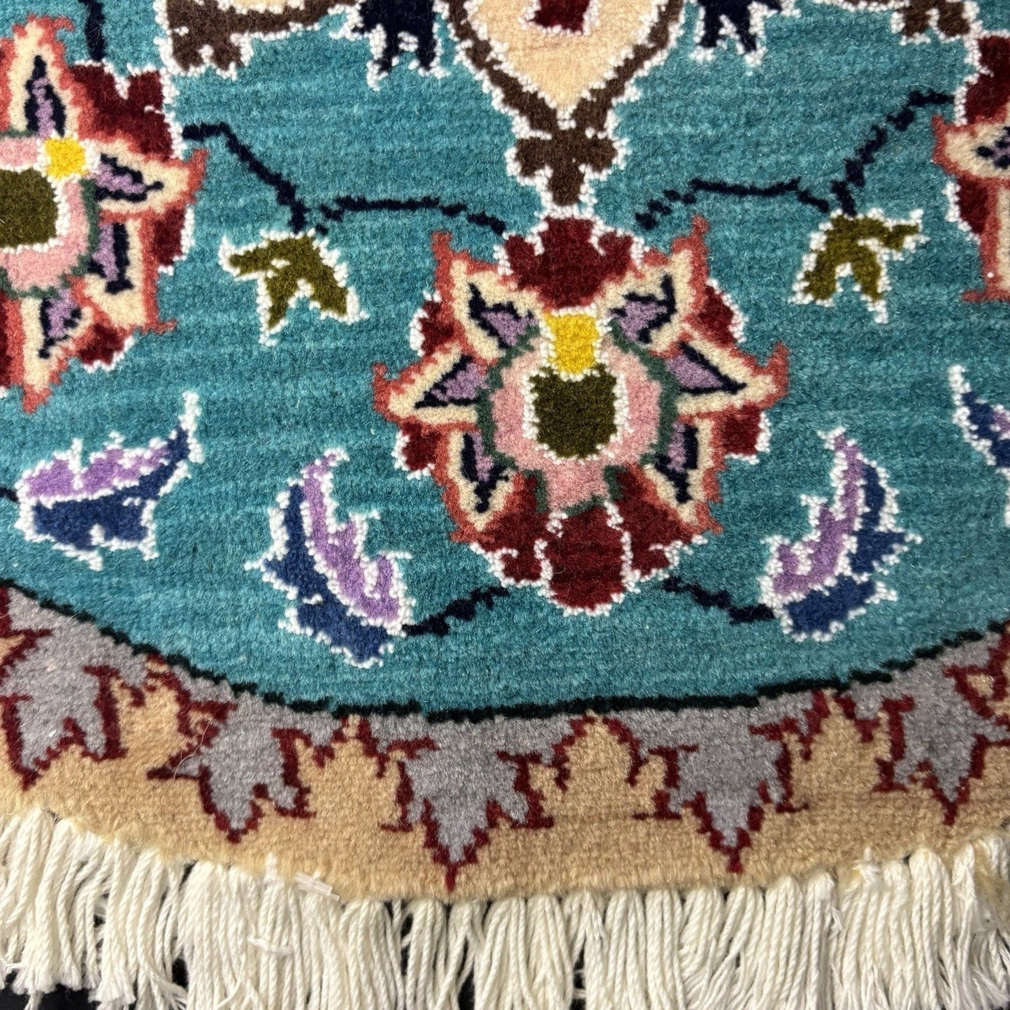 Persian Nain Round Medallion Rug Hand Knotted Size 20”x20” Or 50cm Blue Rug