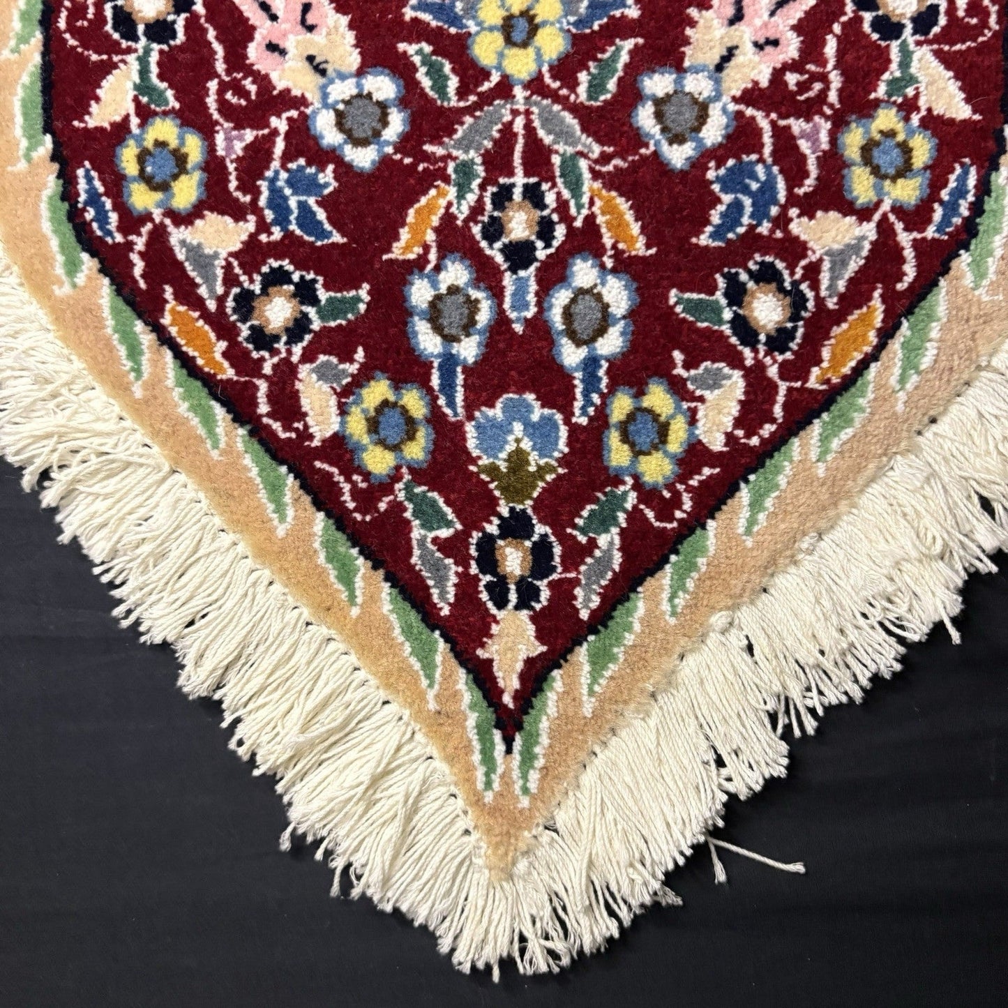 Persian Heart Shape Rug Red w/Flowers Hand Knotted 14”x13” RARE 240 KPSI