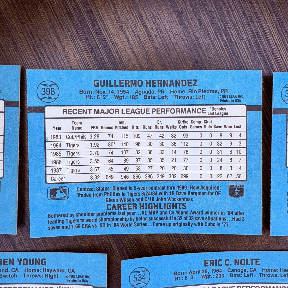 Donruss 1988 High Grade Cards #399, #398, #397, #396, #534 MLB Baseball (Lot 5)
