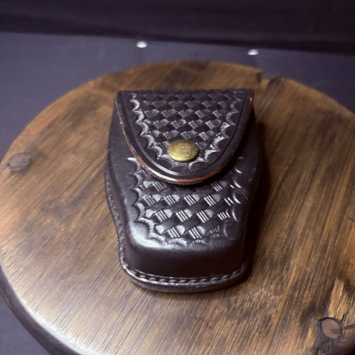 Tex Shoemaker Handcuff Case (204) Black Basket Leather Brass Snap Chain or Hinge