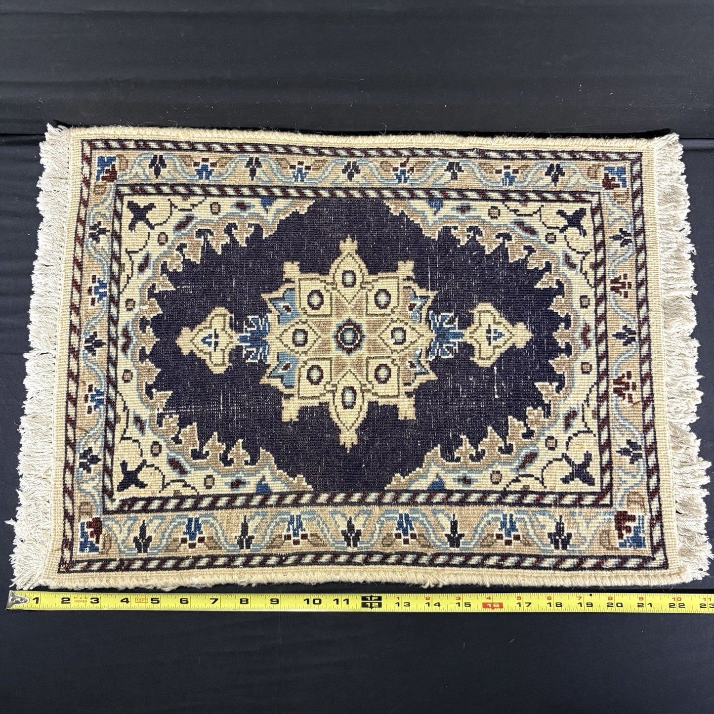 Persian Rug Hand Knotted Blue Medallion 2'x1' or 22"x16" or 40cm X 60cm