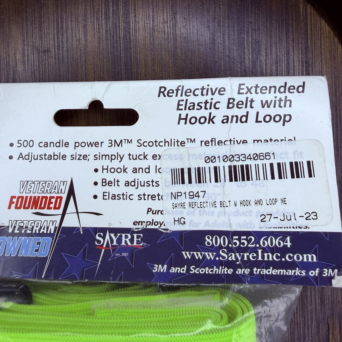 Sayre Reflective Belt Size Universal Elastic Hook And Loop 500 Candle Power 3M