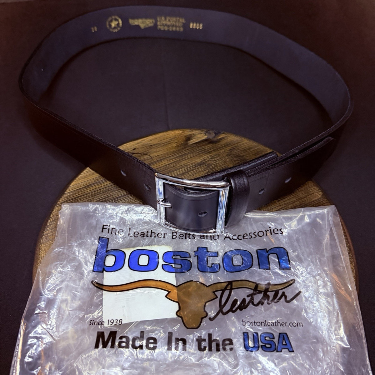 Boston Leather US Postal Approved Belt Size 38" Plain Black 1.75" 6605 PE-2-2663