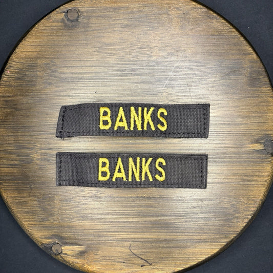 Name Identifier Patch "BANKS" Hook Backed 5" Lot Of 2 Black And Yellow