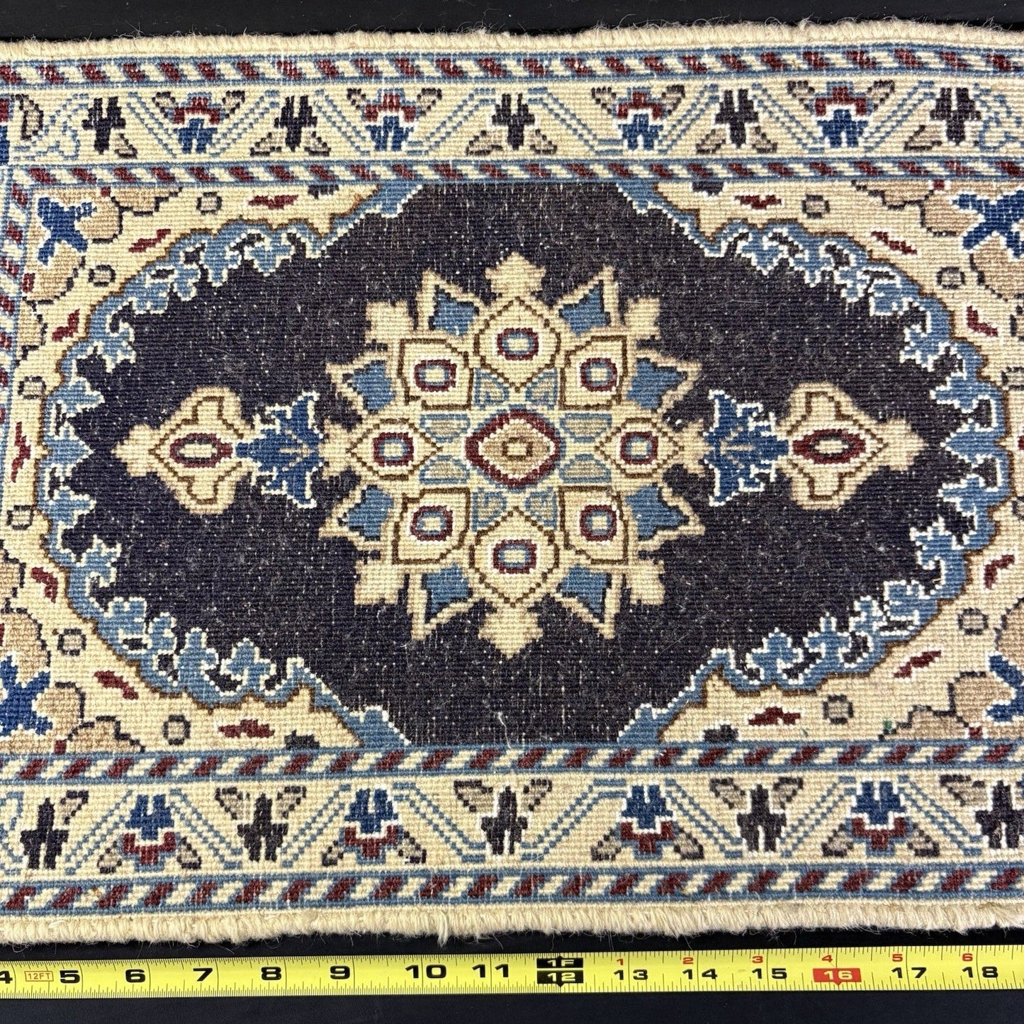 Persian Rug Hand Knotted Blue Medallion 2'x1' or 22"x14" or 40cm X 60cm