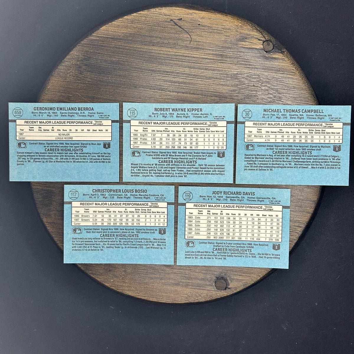 Donruss 1988 High Grade Cards #659, #115, #30, #117, #119 MLB Baseball (Lot 5)