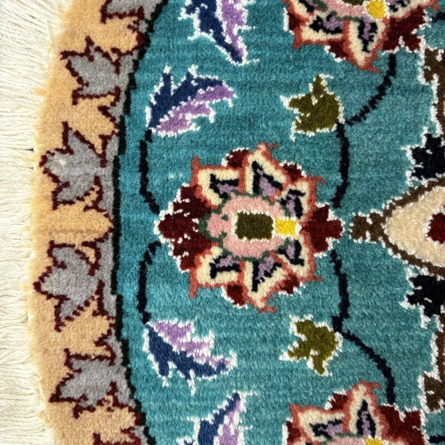 Persian Nain Round Medallion Rug Hand Knotted Size 20”x20” Or 50cm Blue Rug